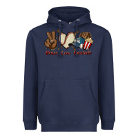 Navy Peace love Baseball Heavyweight Hoodie - HowdyJamesFarm