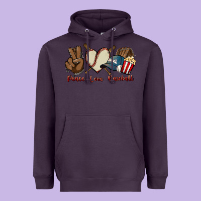 Peace Love Baseball Heavyweight Hoodie Designed By Howdyjamesfarm