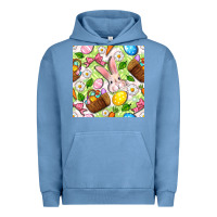Pigment Pebble Blue Easter Hamper With Bunny Seamless Pattern Urban Hoodie - BundleAndBundleShop