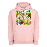 Pigment Salmon Easter Hamper With Bunny Seamless Pattern Urban Hoodie - BundleAndBundleShop