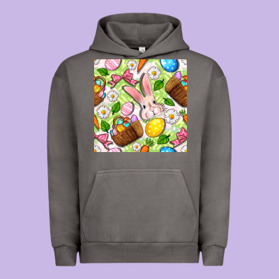 Easter Hamper With Bunny Seamless Pattern Urban Hoodie Designed By Bundleandbundleshop
