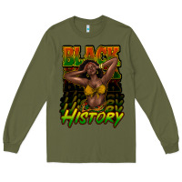 Army Green black history afro woman Long Sleeve Tee - NancyCooperArtShop