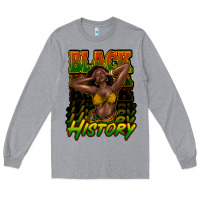 Heather Grey black history afro woman Long Sleeve Tee - NancyCooperArtShop