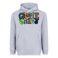 Heather Grey Game day green and blue team color Heavyweight Hoodie - HowdyJamesFarm