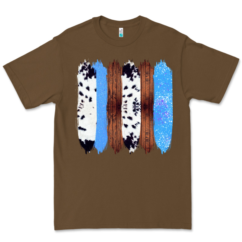 Western Farm Life Cowhide Wood Blue Glitter Brush Stroke Premium Tee by Bettercallsaul | Teevron