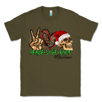 Army Green Peace Love Rock Christmas Classic Tee - CowhideDigitalArt