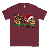 Burgundy Peace Love Rock Christmas Classic Tee - CowhideDigitalArt