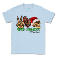 Dusty Blue Peace Love Rock Christmas Classic Tee - CowhideDigitalArt