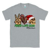 Heather Grey Peace Love Rock Christmas Classic Tee - CowhideDigitalArt