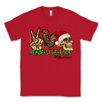 Red Peace Love Rock Christmas Classic Tee - CowhideDigitalArt