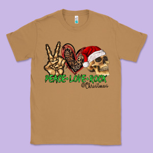 Peace Love Rock Christmas Classic Tee Designed By Cowhidedigitalart