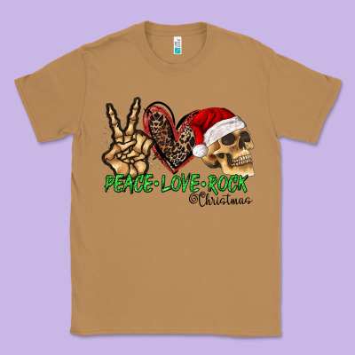 Peace Love Rock Christmas Classic Tee Designed By Cowhidedigitalart