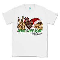 White Peace Love Rock Christmas Classic Tee - CowhideDigitalArt