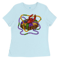 Baby Blue mardi gras craw fish king cake with leopard Ladies Tee - RanaPortraitStore