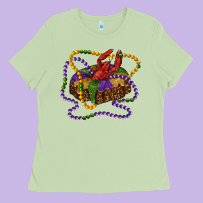 Mardi Gras Craw Fish King Cake With Leopard Ladies Tee Designed By Ranaportraitstore