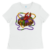 White mardi gras craw fish king cake with leopard Ladies Tee - RanaPortraitStore