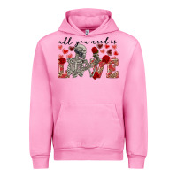 Fuchsia Pink skeleton all you need is love Urban Hoodie - FaDigitalArtStudio