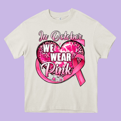 In October We Wear Pink Heart Heavy Core Tee Designed By Jahusdesignshop