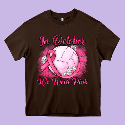 In October We Wear Pink Breast Cancer Valleybal Heavy Core Tee Designed By Jahusdesignshop