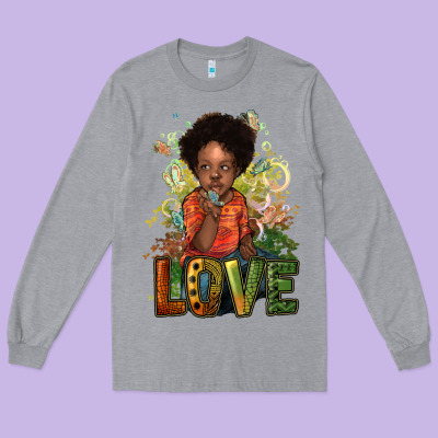Black Afro Boy Love Long Sleeve Tee Designed By Nancycooperartshop