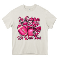 Cream in october we wear pink cheer with football breast Heavy Core Tee - JahusDesignShop