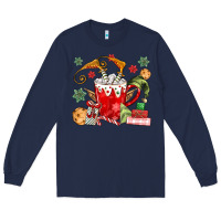 Navy cup of chocolate and cookies Long Sleeve Tee - MaliasSmallBusiness