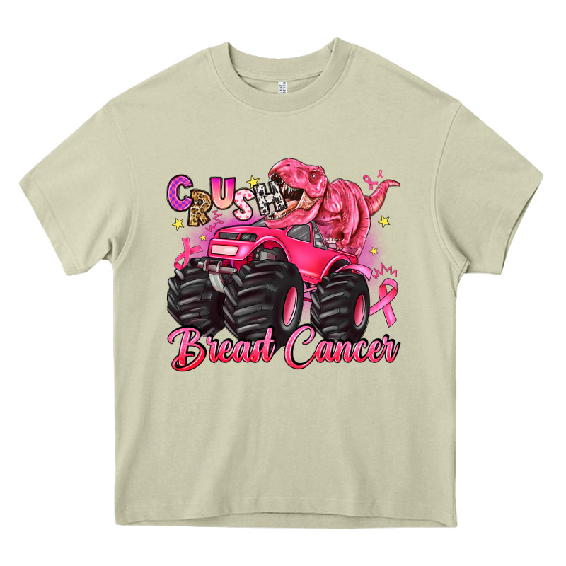 Crush Breast Cancer Monster Truck With Dinosaur Heavy Core Tee by JahusDesignShop | Teevron