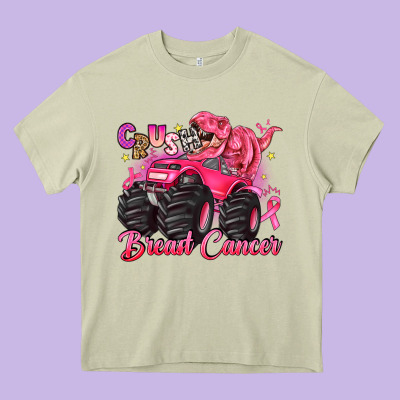 Crush Breast Cancer Monster Truck With Dinosaur Heavy Core Tee Designed By Jahusdesignshop