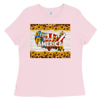 Bubblegum Pink god bless america Ladies Tee - HRA Design Shop