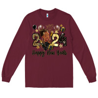 Burgundy 2024 happy new year black woman Long Sleeve Tee - MaliasSmallBusiness