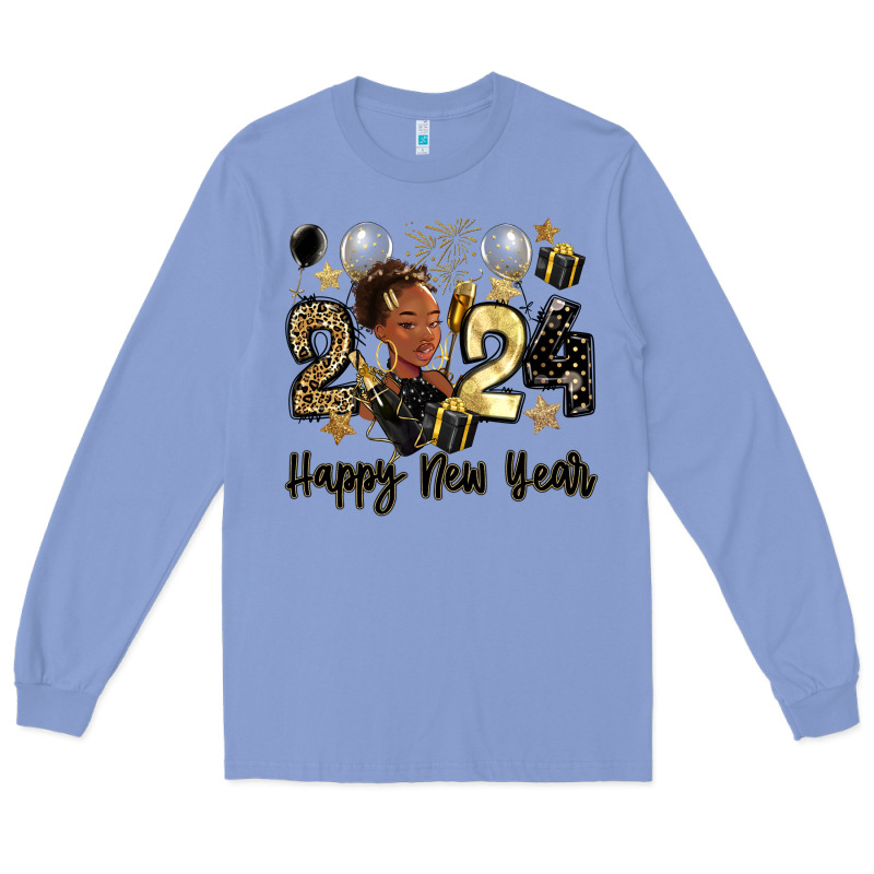 2024 Happy New Year Black Woman Long Sleeve Tee by MaliasSmallBusiness | Teevron