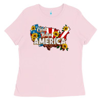 Bubblegum Pink god bless america Ladies Tee - HRA Design Shop