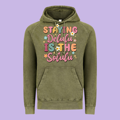 Staying Delulu Is The Solulu Vintage Hoodie Designed By Maliassmallbusiness