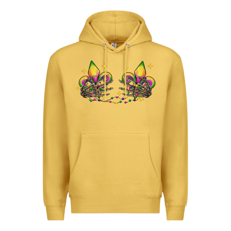 Skeleton Hands Mardi Gras Premium Hoodie by CowGirlArtShop | Teevron