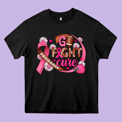 Breast Cancer Go Fight Cure Football Heavy Core Tee Designed By Jahusdesignshop