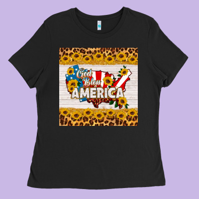 God Bless America Square Coaster Ladies Tee Designed By Hra Design Shop