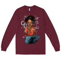 Burgundy afro black boy Long Sleeve Tee - NancyCooperArtShop