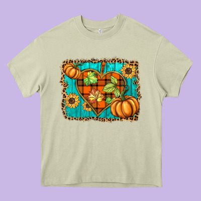 Fall Pumpkins And Sunflowers Heart Heavy Core Tee Designed By Barkaloodesign