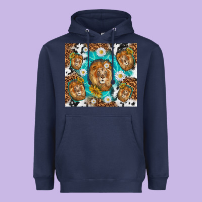 Lion With Leopard And Cowhide Pattern Heavyweight Hoodie Designed By Tumblerdesignbyshophia