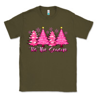 Army Green Tis the Season Pink Trees Classic Tee - CowhideDigitalArt