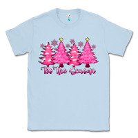 Dusty Blue Tis the Season Pink Trees Classic Tee - CowhideDigitalArt