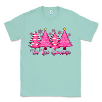 Seafoam Tis the Season Pink Trees Classic Tee - CowhideDigitalArt
