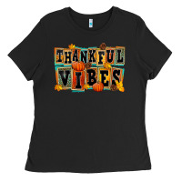 Black thankful vibes Ladies Tee - FaDigitalArtStudio