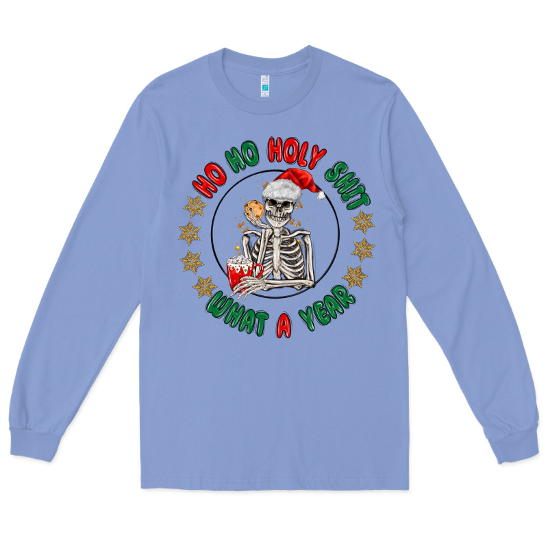 Ho Ho Holly Shit Skeleton Santa Long Sleeve Tee by MaliasSmallBusiness | Teevron