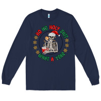Navy ho ho holly shit skeleton santa Long Sleeve Tee - MaliasSmallBusiness