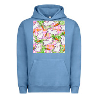 Pigment Pebble Blue Easter Bunnies With Carrots Seamless Pattern Urban Hoodie - BundleAndBundleShop