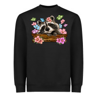 Black raccoon with flowers Heavyweight Sweatshirt - MaliasSmallBusiness