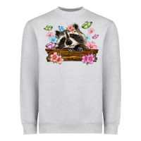 Heather Grey raccoon with flowers Heavyweight Sweatshirt - MaliasSmallBusiness