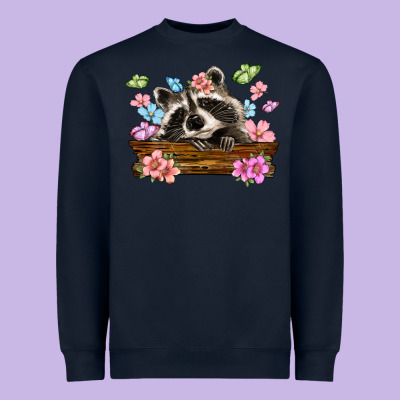 Raccoon With Flowers Heavyweight Sweatshirt Designed By Maliassmallbusiness