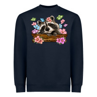 Navy raccoon with flowers Heavyweight Sweatshirt - MaliasSmallBusiness